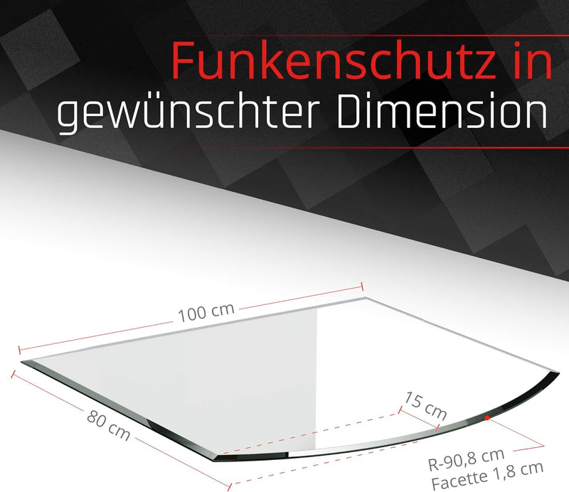 BIJON Glasplatte Segmentbogen für Kaminofen mit Dichtlippe, Glasbodenplatte - Funkenschutzplatte Gla