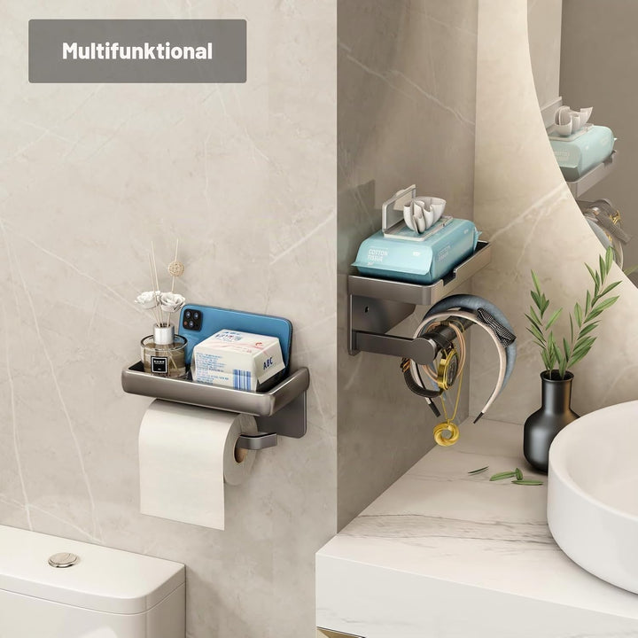 VOLDRA Toilettenpapierhalter mit Telefonablage, selbstklebend oder schraubbar Klopapierhalter, rostf