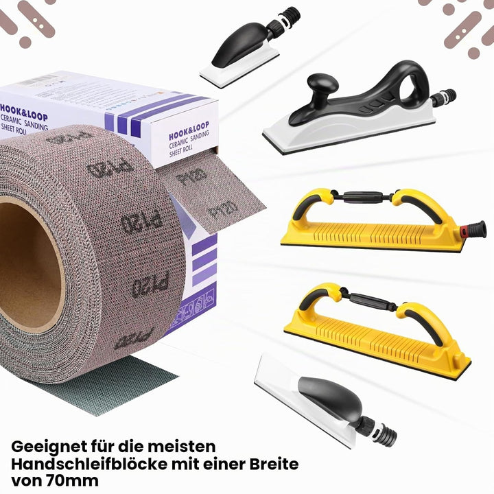 Körnung P80 Netz Schleifpapier Rolle Klett, 70 mm x 12 m, Kollokation mit 70mm Breites Handschleifer