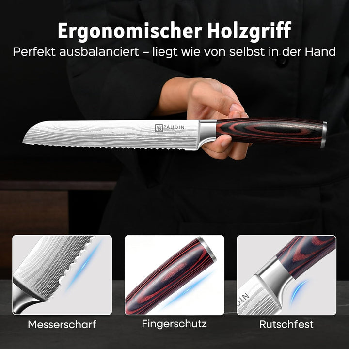 PAUDIN Profi 20cm Brotmesser mit Wellenschliff aus Hochwertigem Rostfreier Edelstahl, Extra Scharfe