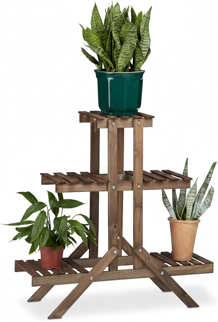 Relaxdays Blumentreppe 3 Ebenen, Aus Holz, Blumenständer für innen, Mehrstöckig, HBT: ca. 82,5 x 83