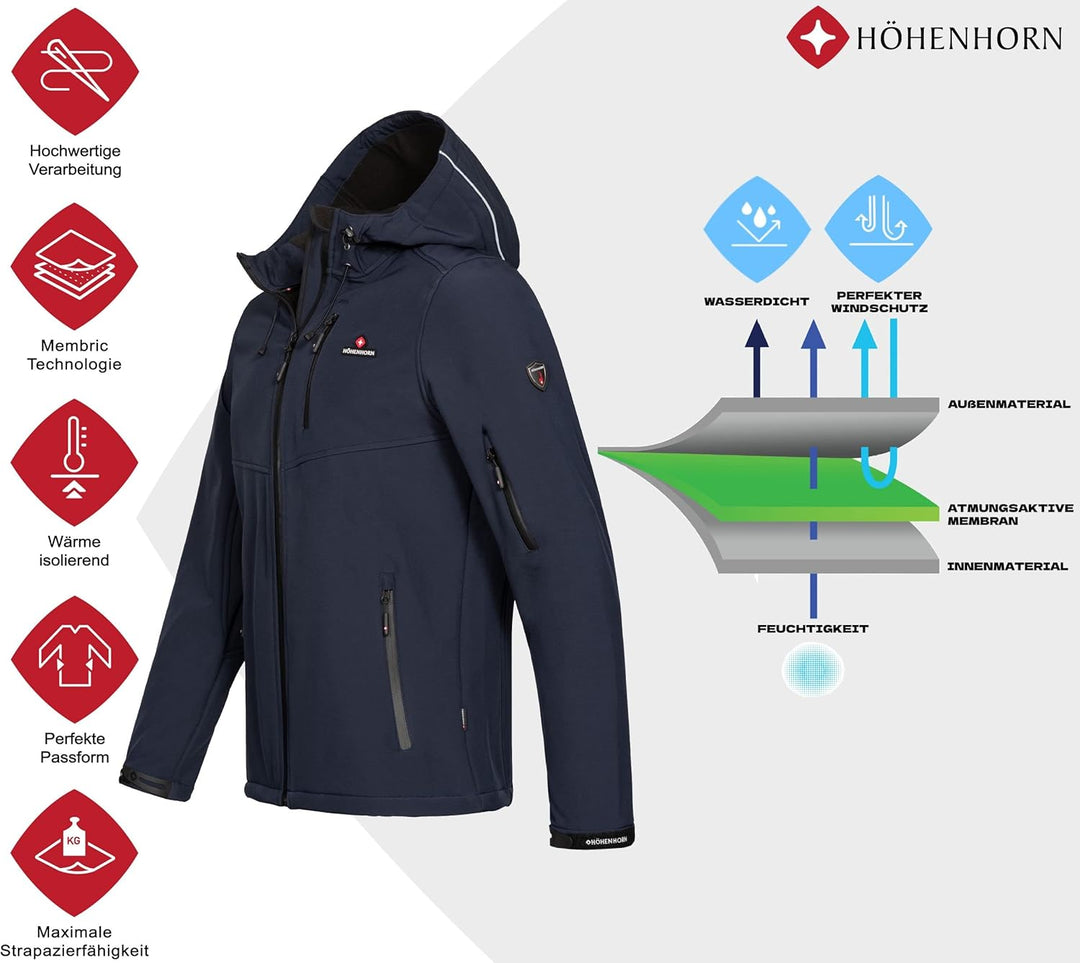 Höhenhorn Altus Herren Softshell Jacke Outdoor Funktionsjacke Freizeitjacke Wasserdicht Atmungsaktiv