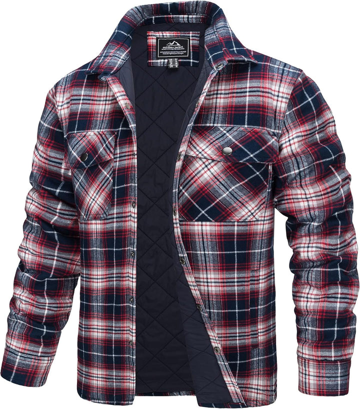 TACVASEN Herren Karierte Hemdjacke Flanellhemd Holzfällerhemd Thermohemd Jacke XL Rot Weiss, XL Rot