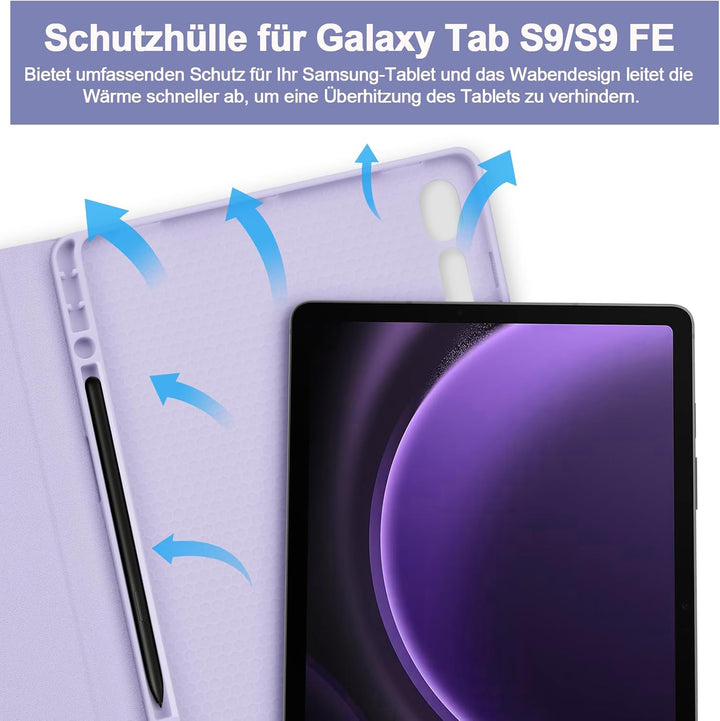Bettdow für Samsung Galaxy Tab S9 FE 2023 Tastatur Hülle, QWERTZ Layout Abnehmbarer Beleuchtete Tast
