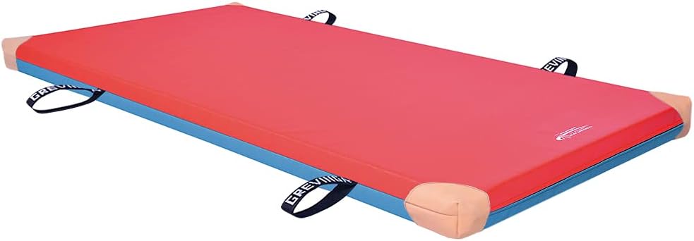 Grevinga® FUN - Turnmatte (VB 120) 200 x 100 x 6 cm Blau-Rot mit Lederecken und Tragschlaufen, 200 x