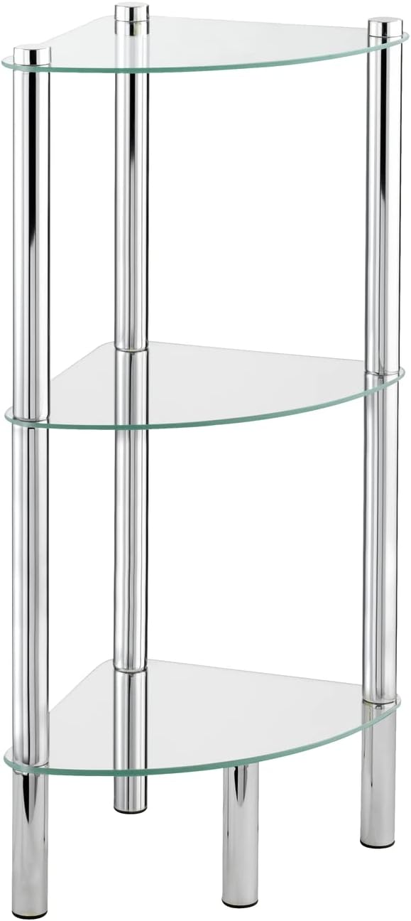 WENKO Eckregal Yago mit 3 Glasablagen - Badregal, Edelstahl rostfrei, 30 x 74 x 30 cm, Glänzend 3 Et