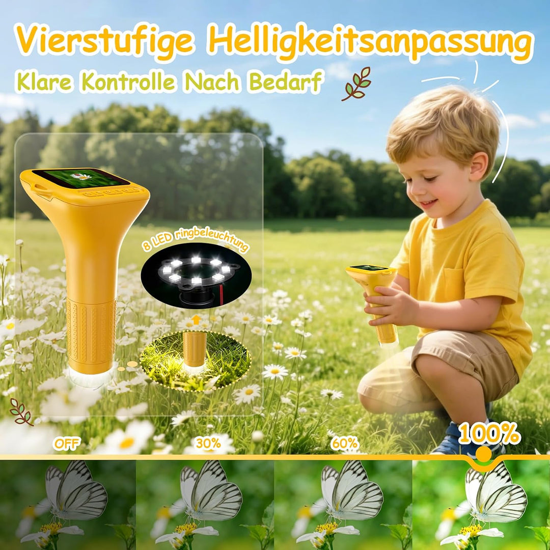 Digitales Mikroskop für Kinder 1000X, Foto- &amp; Videofunktion (Gelb) | Abenteuer Mikroskop für Kinder