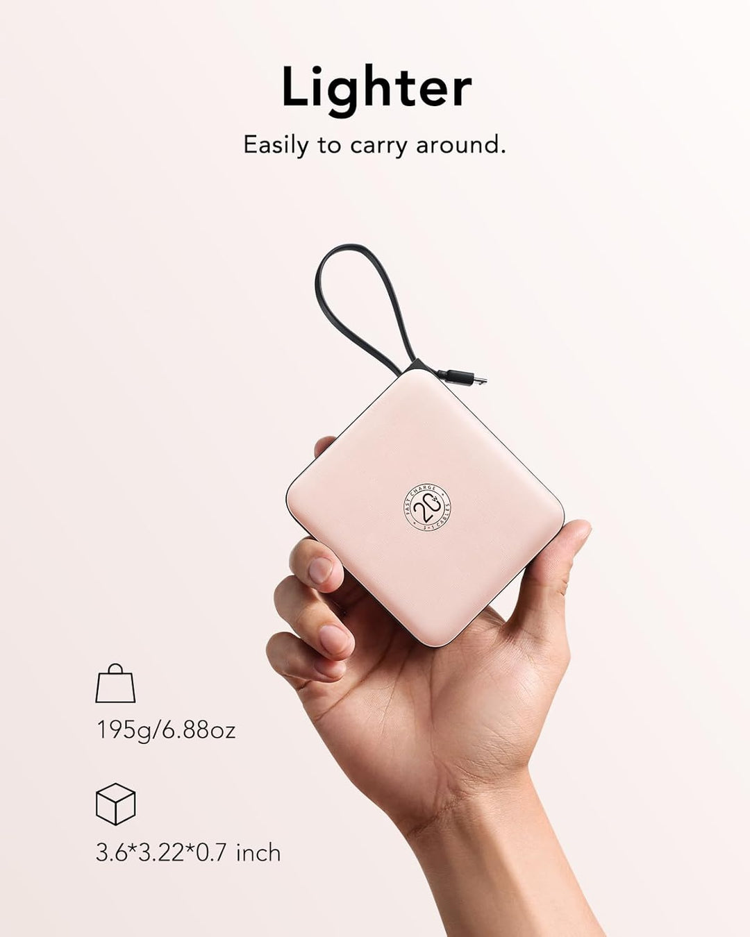 VRURC Power Bank mit Kabel 10000mAh Klein USB C Powerbank Schnelles Aufladen 22.5W Mini Tragbares La