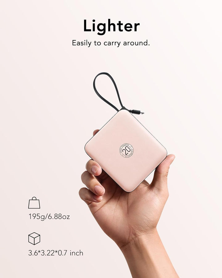 VRURC Power Bank mit Kabel 10000mAh Klein USB C Powerbank Schnelles Aufladen 22.5W Mini Tragbares La