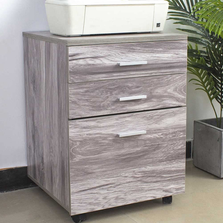 BAKAJI Kommode Schreibtisch Druckerschrank aus MDF-Holz mit 3 Schubladen und 4 drehbaren Rädern, mod