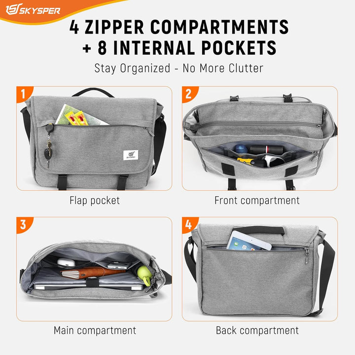 SKYSPER 15,6-Zoll Messenger Bag mit RFID-Schutz | Gross, für Herren &amp; Damen, Messenger-Stil, Anti-Di