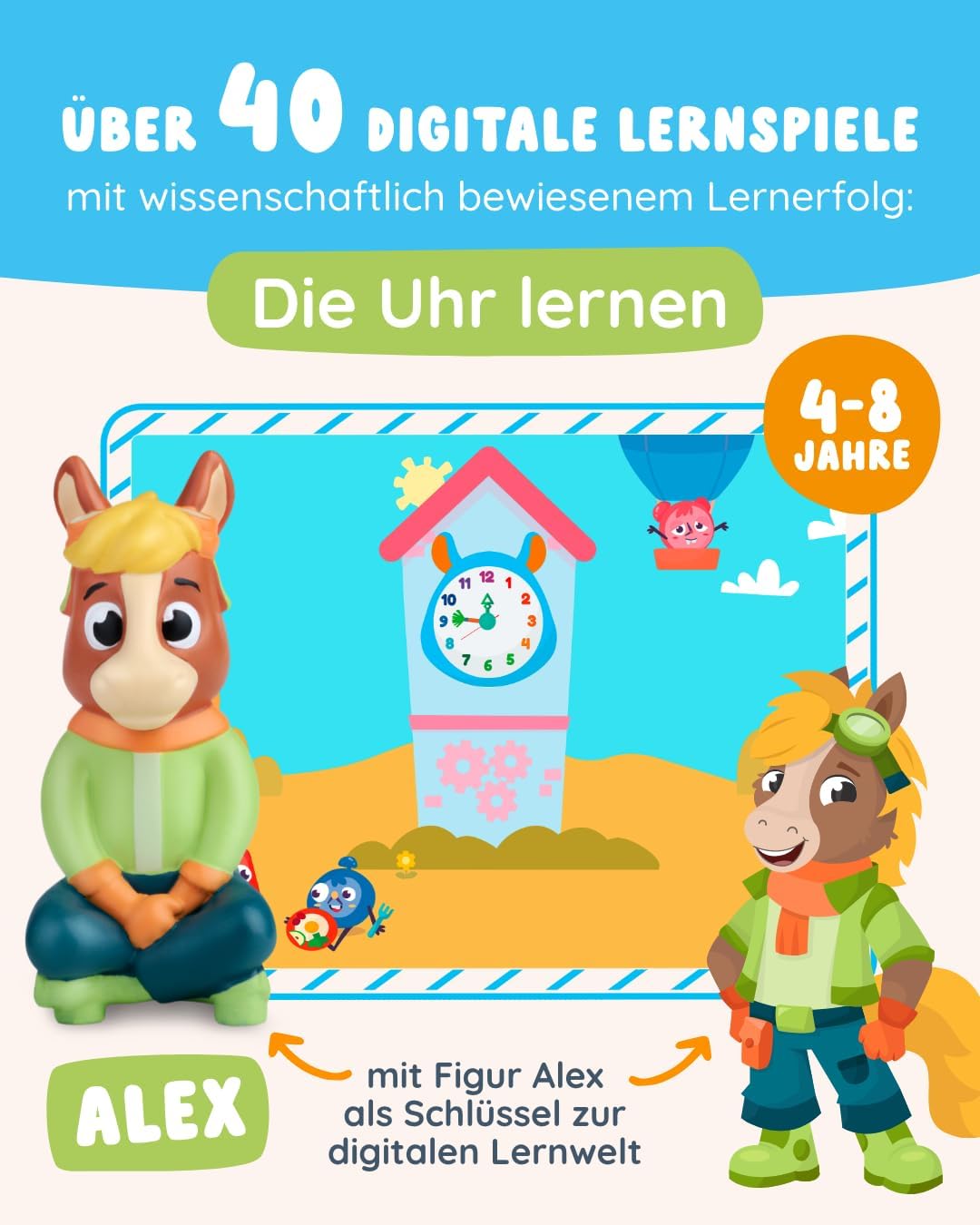 Edurino Figur Alex Die Uhr Lernen ab 4 Jahren inkl. App | Innovatives und digitales Lernspiel | Erst