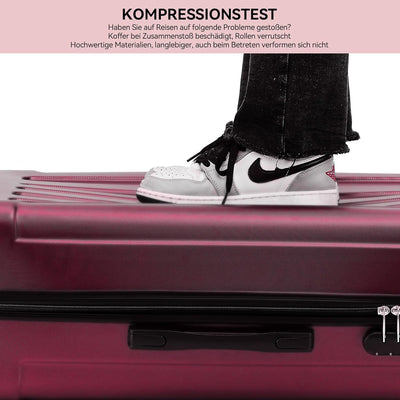 BEIBYE Hartschalen-Koffer Trolley Rollkoffer Reisekoffer Handgepäck 4 Rollen (M-L-XL-Set) (Weinrot,