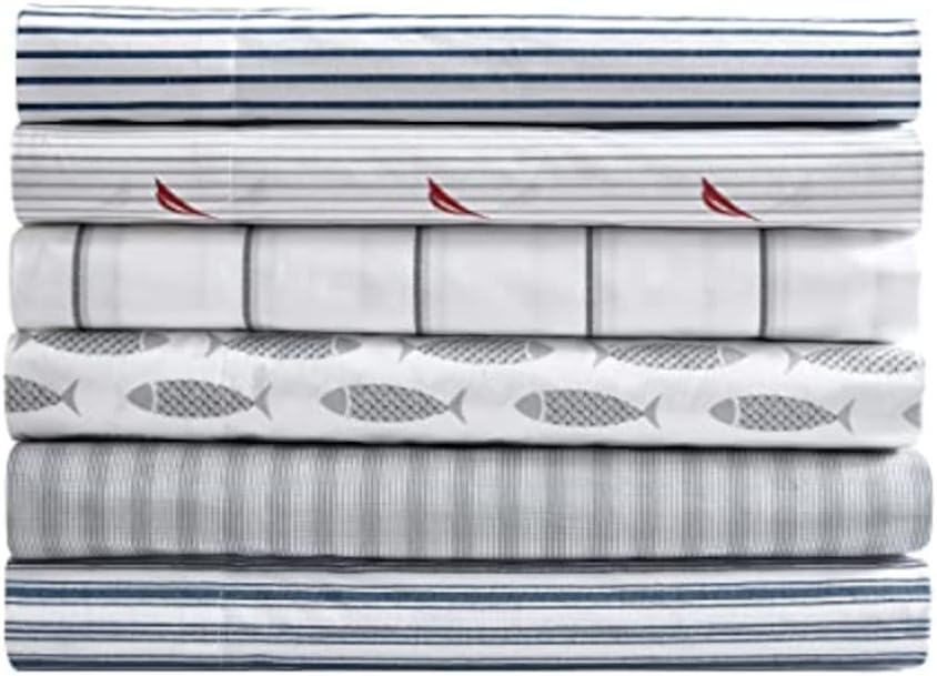 Nautica, Bettwäsche-Set für Doppelbett, Baumwollperkal, adrettes Bettwäsche-Set, lässige Heimdekorat
