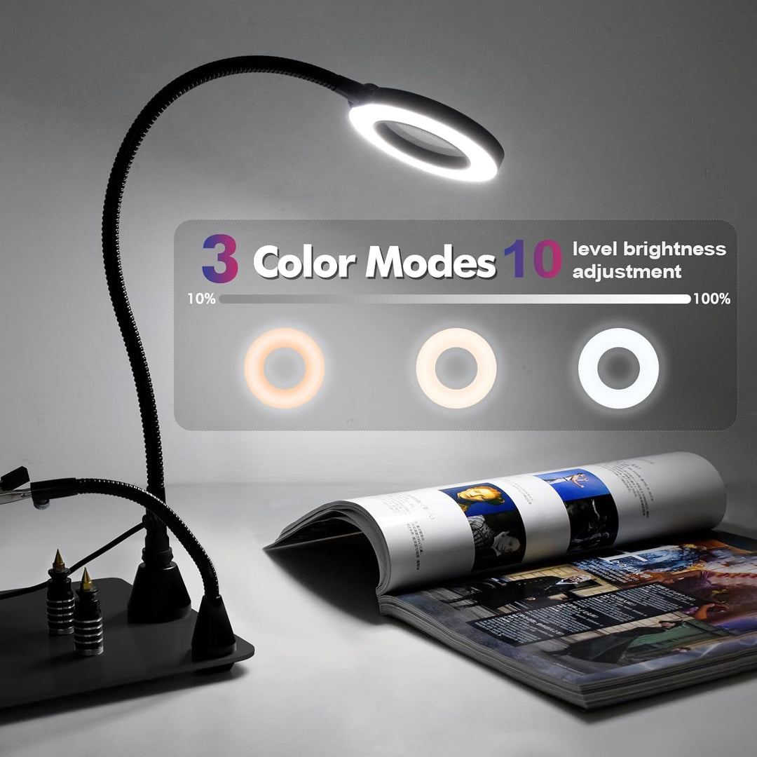 Magnetische helfende Hand, lötende Dritte Hände mit 3X LED Lupenlampe, 4 PCB Säulen Leiterplattenhal