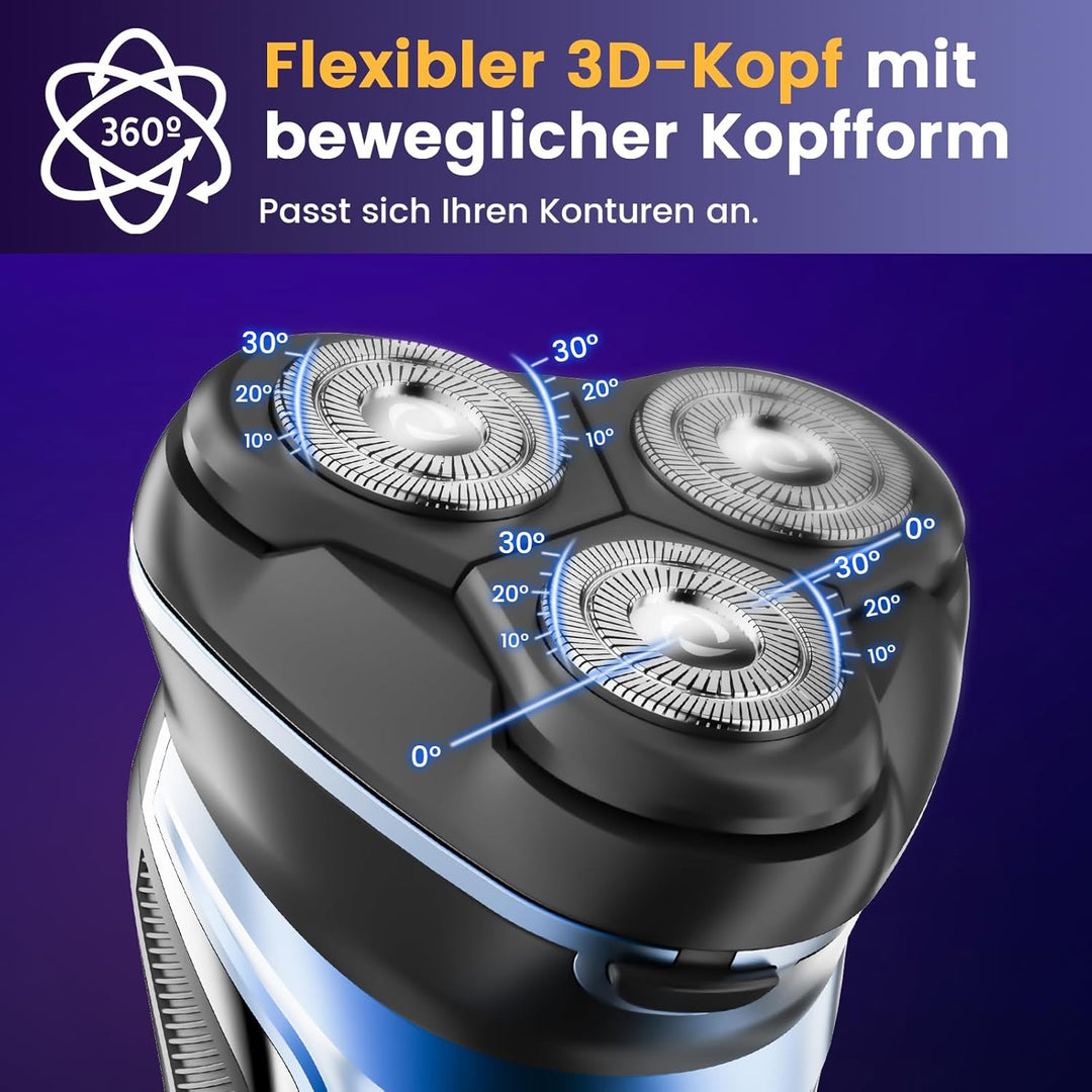 Skycool Rasierer Herren Elektrisch, 3-in-1 Elektrischer Rasierer für Herren Nass und Trocken, IPX7 W