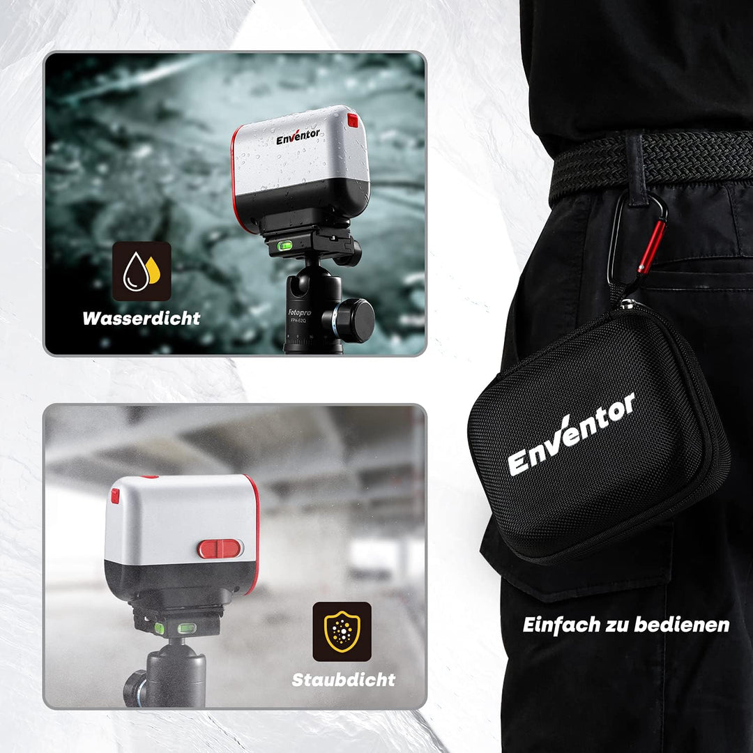 ENVENTOR Kreuzlinienlaser Roter, Selbstnivellierend Linienlaser 35M ± 0,3 mm/m, Dual-Lasermodul, IP5