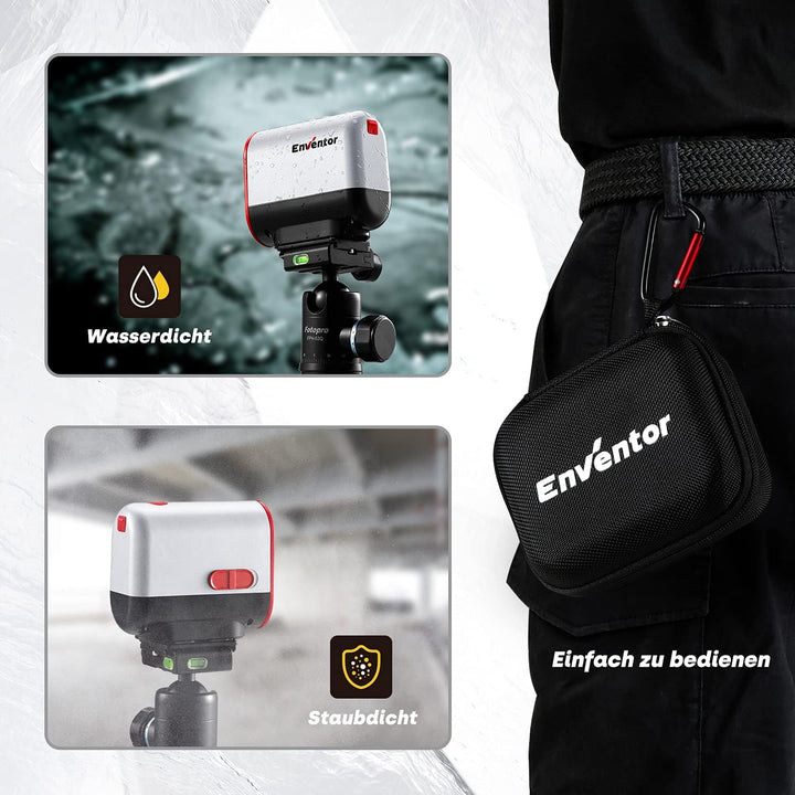 ENVENTOR Kreuzlinienlaser Roter, Selbstnivellierend Linienlaser 35M ± 0,3 mm/m, Dual-Lasermodul, IP5