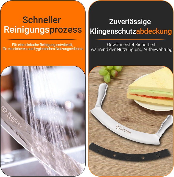 Extra scharfer Pizza Schneider/Pizzaschneider aus Edelstahl | Grosses Wiegemesser 30,5 cm mit Doppel