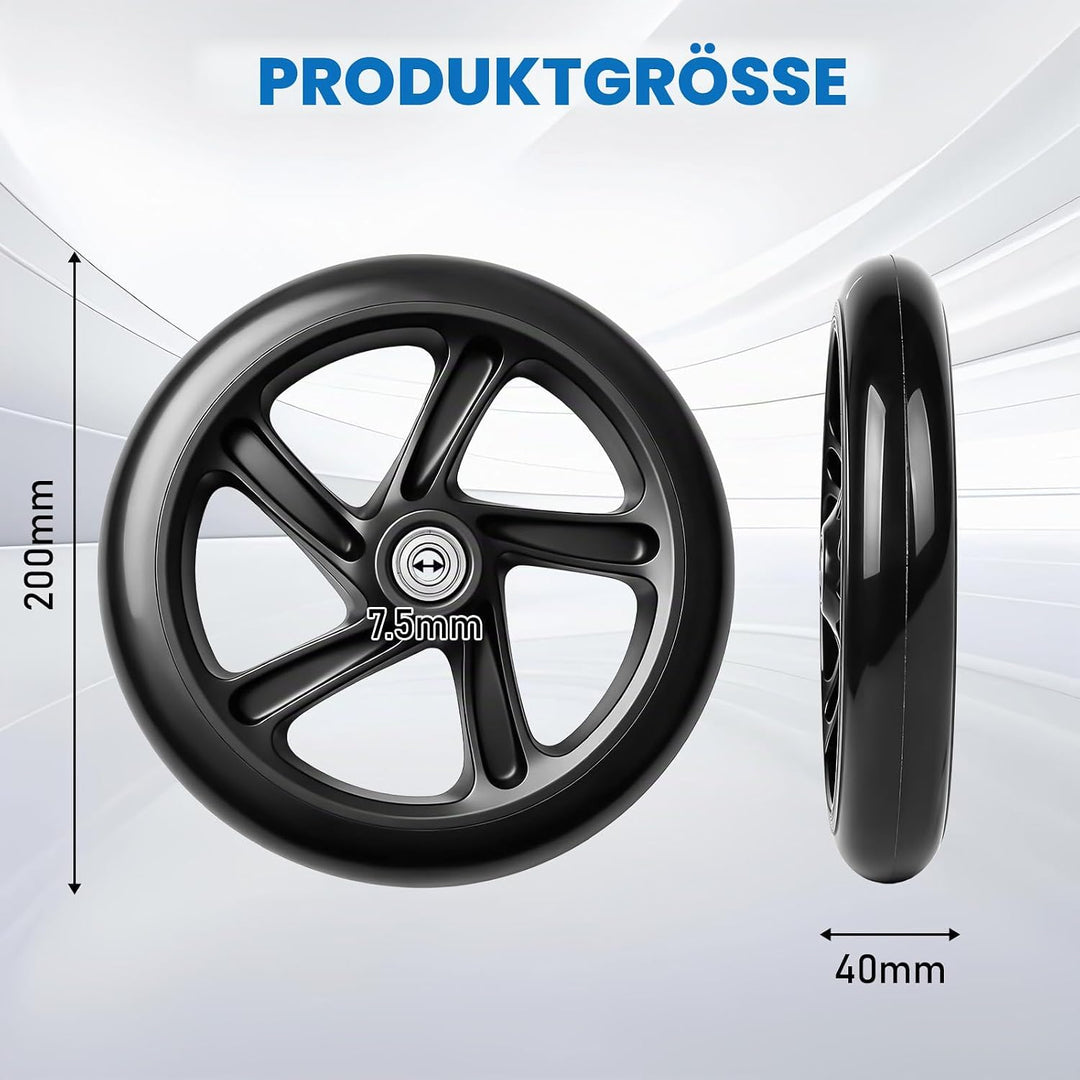 2 Stück 200mm Scooter Rollen, Scooter Ersatzräder mit ABEC-9 Lager Anti-Rutsch Roller Räder, Cityrol