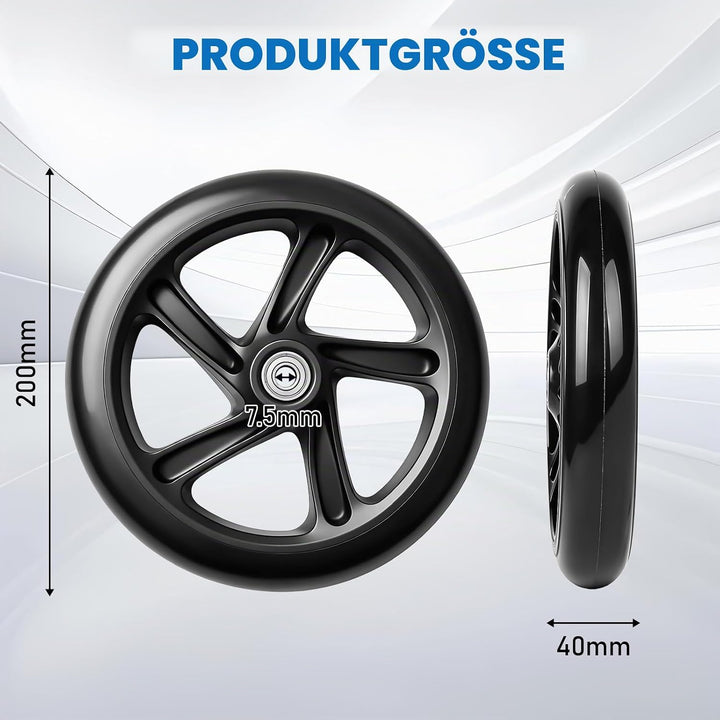 2 Stück 200mm Scooter Rollen, Scooter Ersatzräder mit ABEC-9 Lager Anti-Rutsch Roller Räder, Cityrol