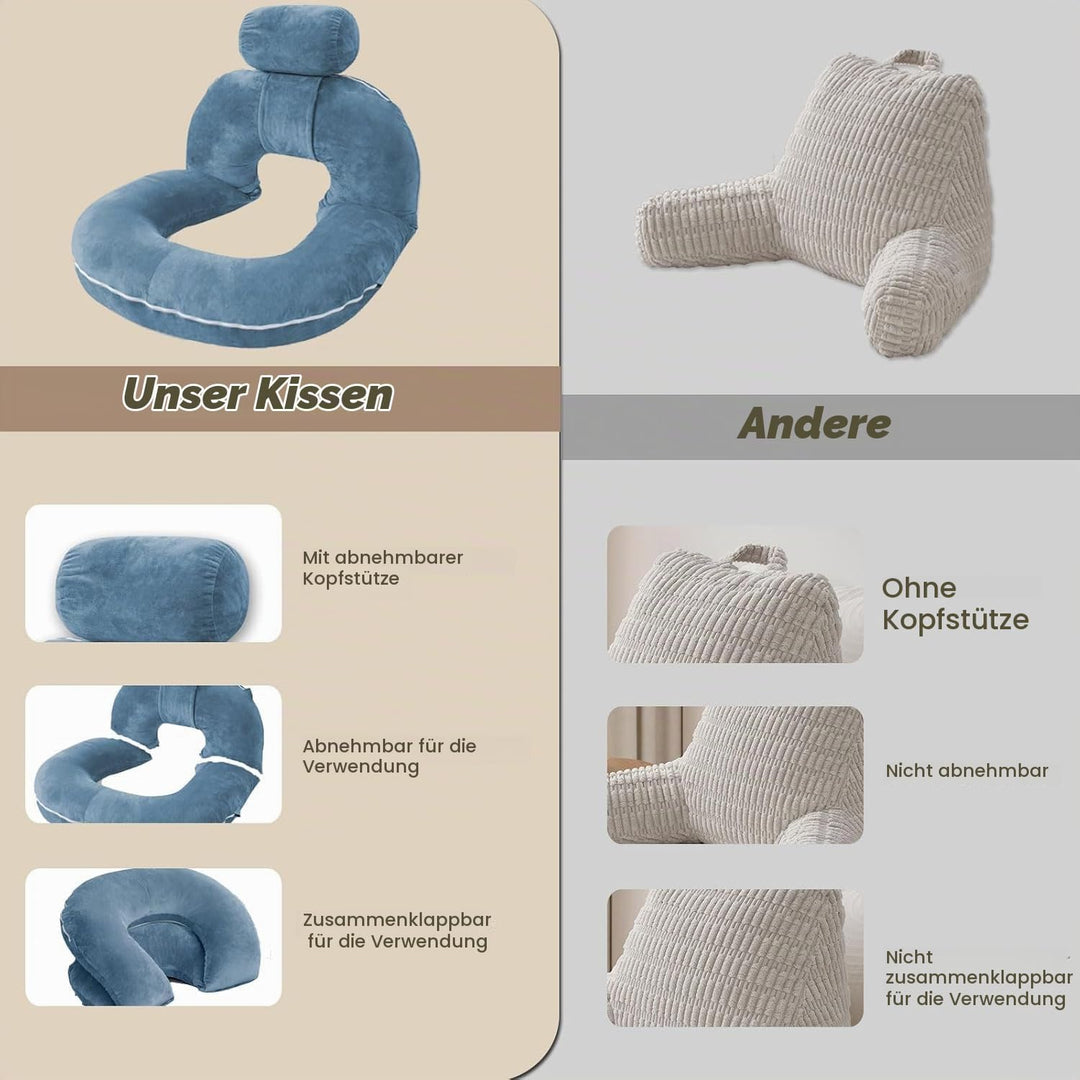 Lesekissen für Bett und Sofa, Rückenkissen zum Lesen Mit Abnehmbarer Nackenrolle, Ergonomisches Rück