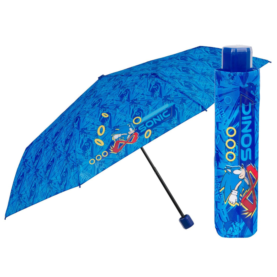PERLETTI Sonic Regenschirm Blau Kinder 7 8 9 10 Jahre - Sonic Hedgehog Taschenschirm Klein Kompakt S