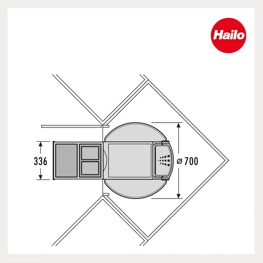 Hailo Abfallsammler Rondo 3645121 | Eckabfallsammler 2fach für 90x90 Eckunterschrank | 2x 18 Liter I