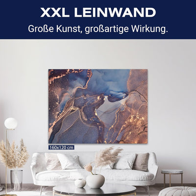 wandmotiv24 Leinwand-Bilder Natur-Stein, Grösse 60x45cm, Querformat, dunkelblauer Marmor mit Gold, B