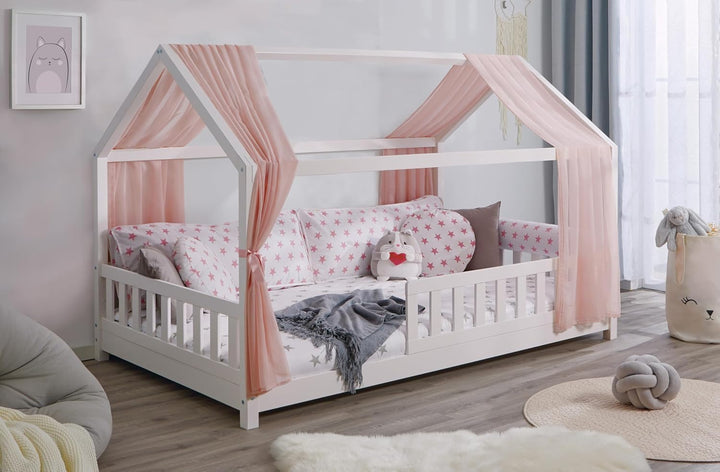 TiCAA Betthimmel Hausbett Tüll (2er Set) – Kinderbett Vorhang aus Polyester, Stoffhimmel, Hausbett D