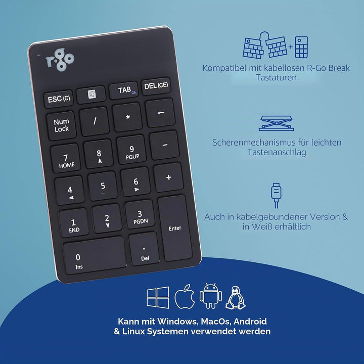 R-Go Numpad Break, Mit Anti-RSI-Software, Bluetooth kabellos Ziffernblock, Numerische Tastatur für C