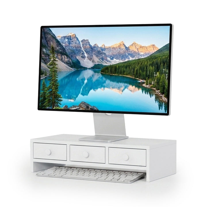 Relaxdays Monitorständer, 3 Schubladen, HxBxT: 12,5 x 51 x 24 cm, MDF, Monitorerhöhung Schreibtisch,