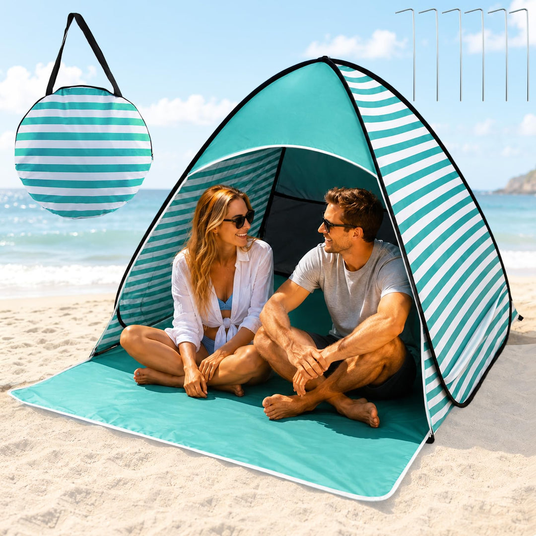 Pop Up Strandmuschel, Strandmuschel Pop Up Strandzelt, UV-Schutz 50+, geeignet für 2-3 Personen, ink