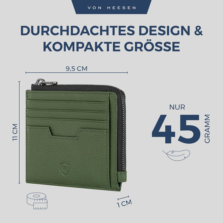 VON HEESEN Leder Kartenetui Geldbörse Herren & Damen Kreditkartenetui (Medium, Grün) Grün 02, Grün 0