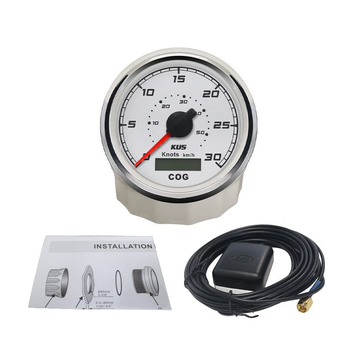 KUS GPS Tacho Kilometerzähler 30Knots Für Boot Yachten 85mm 12V/24V (Weiss), weiss