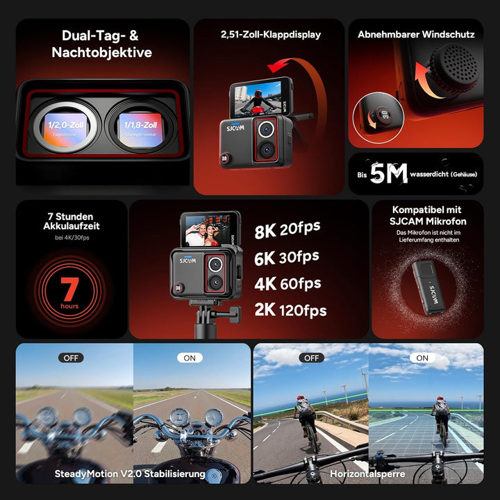 SJCAM SJ30 8K/20FPS,4K/60FPS Vlog Kamera mit Nachtsicht Dual-Objektiv & Wireless Mikro,7H Akku-Griff