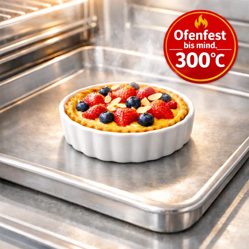 6 Stück Tarte Förmchen, Crème-Brûlée Schälchen Ø 10 cm Keramik, Mini Tarte Quiche Form
