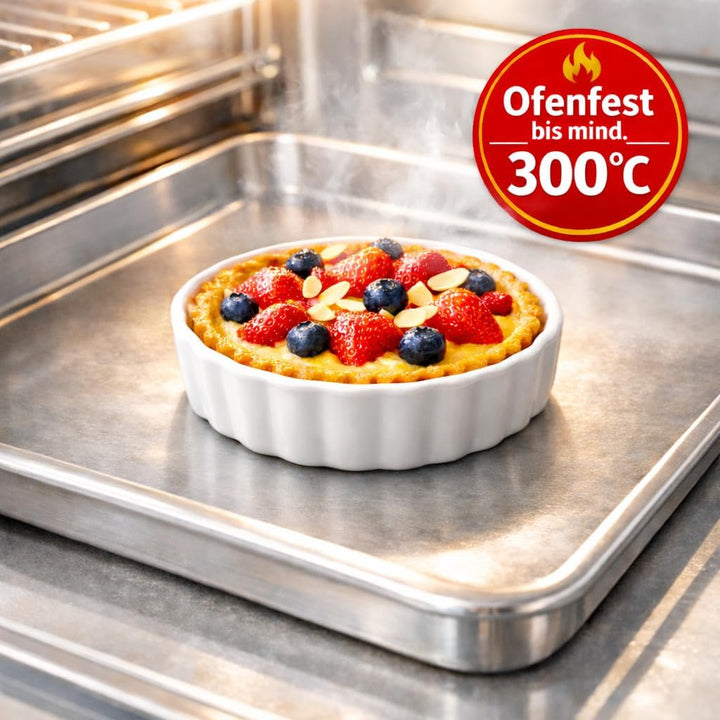 6 Stück Tarte Förmchen, Crème-Brûlée Schälchen Ø 10 cm Keramik, Mini Tarte Quiche Form