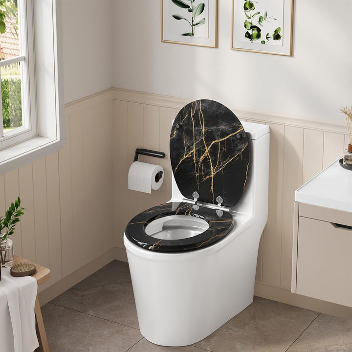 WOLTU Toilettendeckel mit Absenkautomatik Holz, Toilettensitz Klodeckel Klobrille WC Sitz O-Form mit