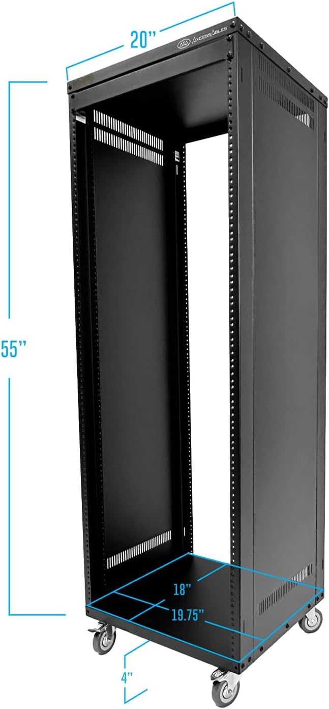 AxcessAbles 30U Rollender IT-Server-Rack, 250 kg, robuster offener Rahmen mit abnehmbaren Seitenteil