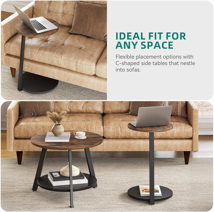 YITAHOME 2er Set Couchtisch Set Rund, Wohnzimmertisch mit Stauraum, Beistelltisch 2er Set Stapelbar