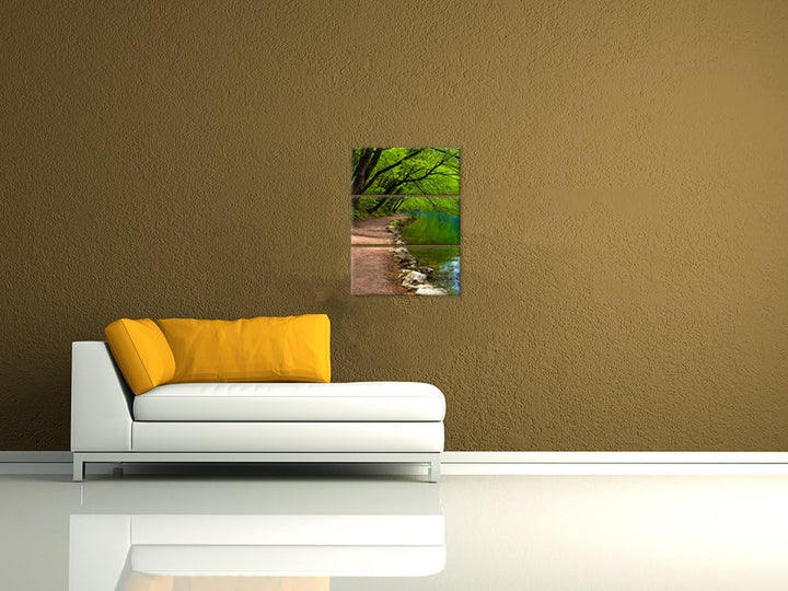 Bilderdepot24 Bild auf Leinwand | Flussufer in 60x90 cm mehrteilig als Wandbild | Wand-deko Dekorati