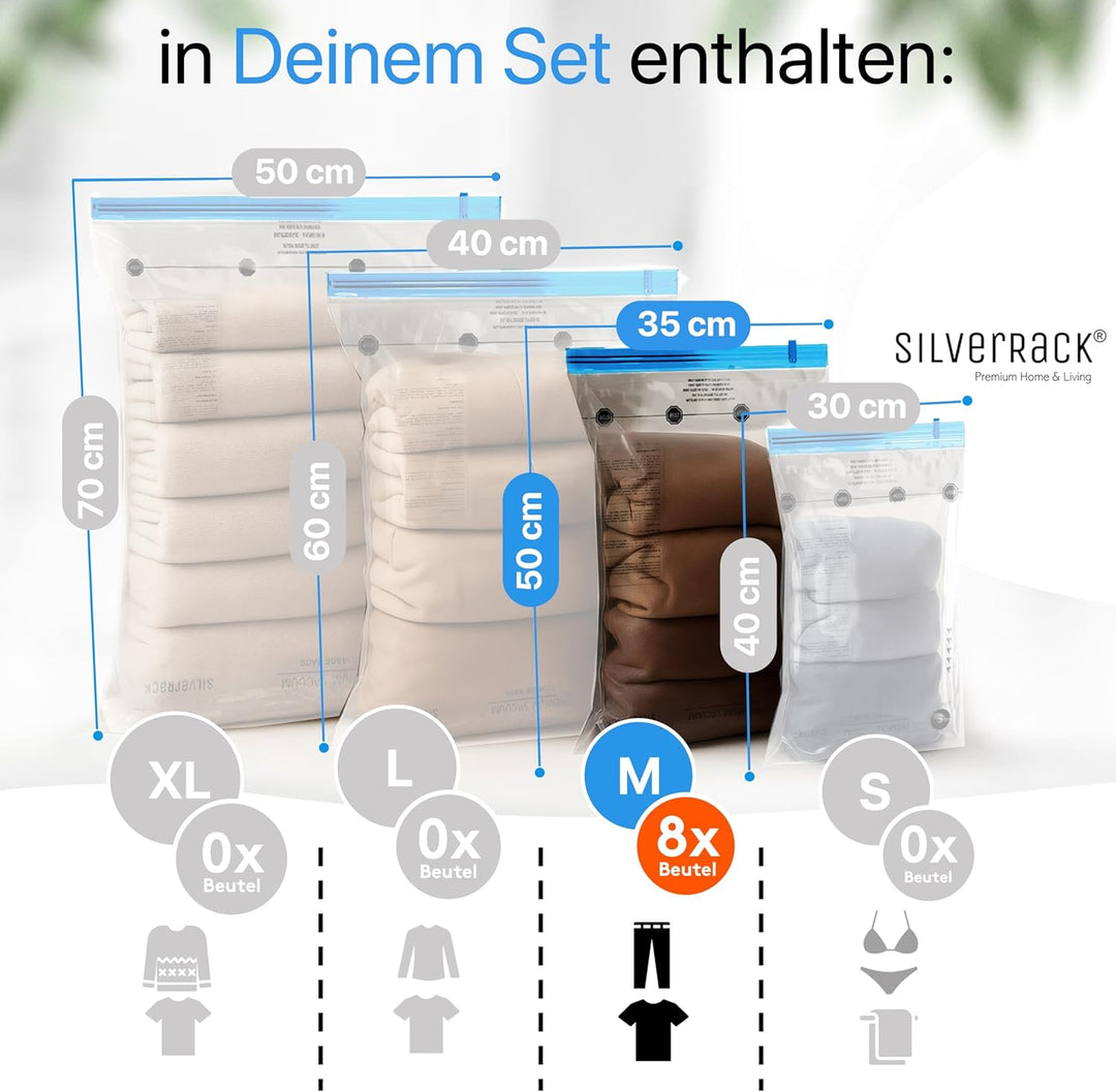 Vakuumbeutel für Kleidung Reise zum Rollen [8 Stück] Medium (35x50 cm) - kleine Reise Vakuumbeutel f