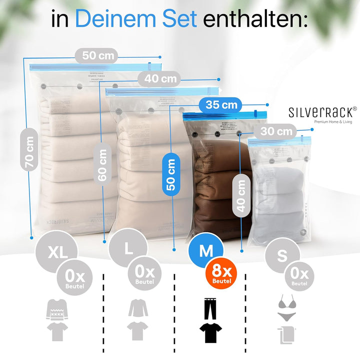 Vakuumbeutel für Kleidung Reise zum Rollen [8 Stück] Medium (35x50 cm) - kleine Reise Vakuumbeutel f