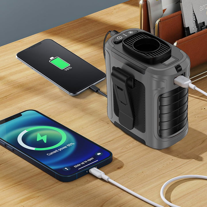 Tragbarer Ventilator mit LED-Display, 5 Geschwindigkeitsstufen + Rotes/grünes Licht, 10000-mAh-Power