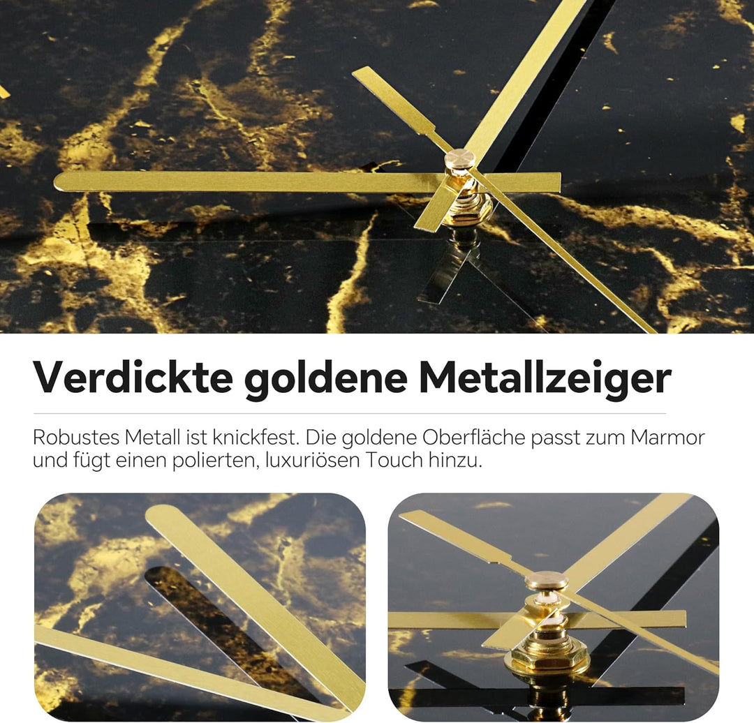 VIKMARI Schwarze moderne Marmor-Textur-Uhr, goldene Zeiger, rustikale Küchendekoration, 30.5 cm, Wan
