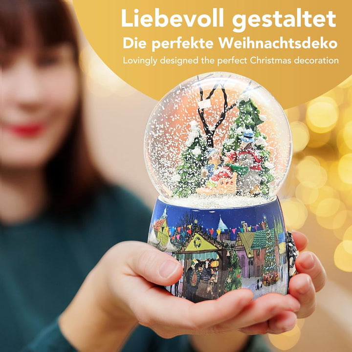Weihnachts-Schneekugel mit Musik | Schneekugel Winterspaziergang mit Familie | Sockel Winterlandscha
