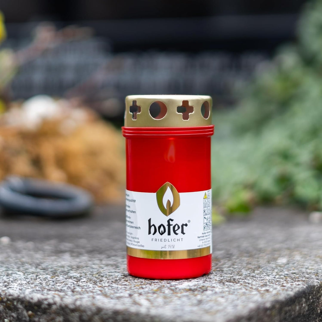 20er Set HOFER GRABKERZEN klein mit Deckel [rot] 46 bis 54 Std. Brenndauer | Trauerkerzen mit Deckel
