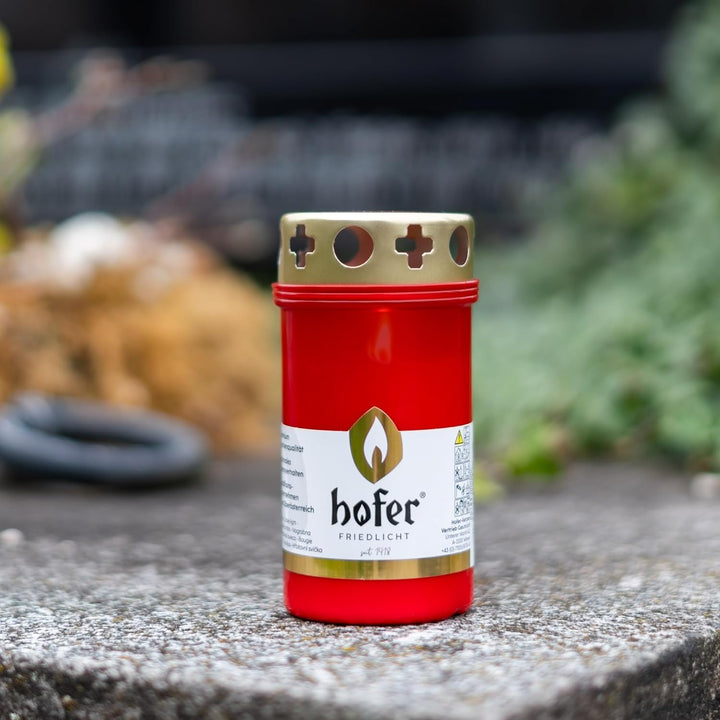 20er Set HOFER GRABKERZEN klein mit Deckel [rot] 46 bis 54 Std. Brenndauer | Trauerkerzen mit Deckel