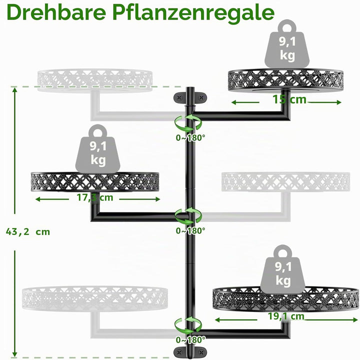OVICAR Drehbare Fenster-Pflanzenregale – Innenwand-Pflanzenständer, 3-stöckig, Blumenmuster, Metall-